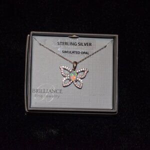 BRILLIANCE Fine Jewelry Sterling Silver Simulated Opal Butterfly Necklace Chain